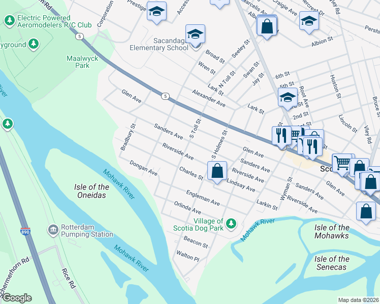 map of restaurants, bars, coffee shops, grocery stores, and more near 705 Sanders Avenue in Glenville