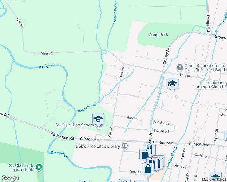 map of restaurants, bars, coffee shops, grocery stores, and more near 2062 North Rober Boulevard in Saint Clair