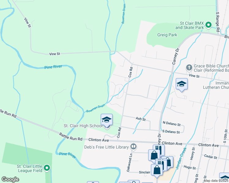 map of restaurants, bars, coffee shops, grocery stores, and more near 2671 Cour Franc in Saint Clair