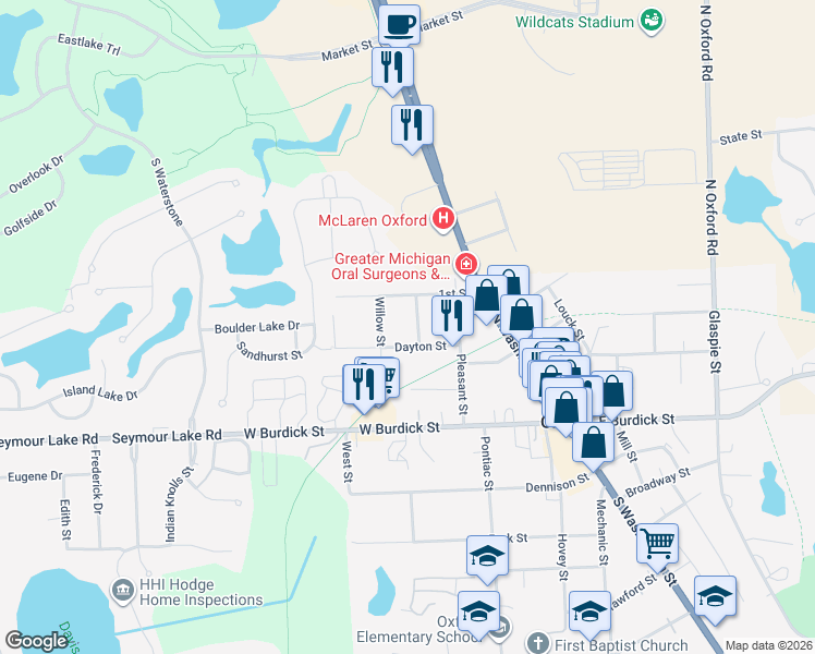map of restaurants, bars, coffee shops, grocery stores, and more near 3 Maple Street in Oakland County