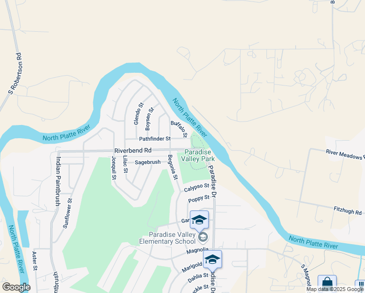 map of restaurants, bars, coffee shops, grocery stores, and more near 5395 Pathfinder Street in Casper