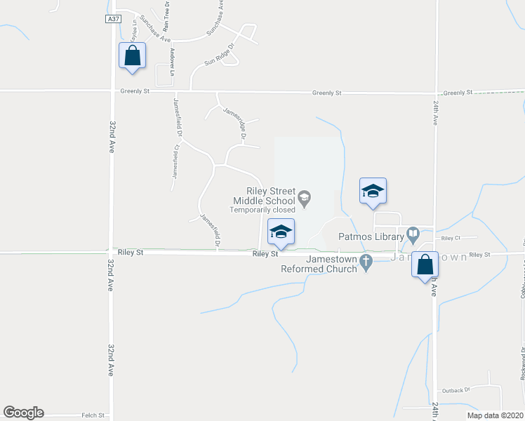 map of restaurants, bars, coffee shops, grocery stores, and more near 3315 Jamieson Drive in Hudsonville