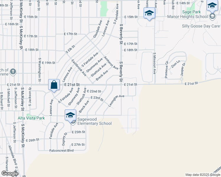 map of restaurants, bars, coffee shops, grocery stores, and more near 2113-2199 E 21st St in Casper