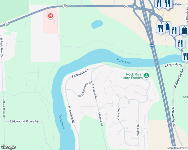 map of restaurants, bars, coffee shops, grocery stores, and more near 401 East Indian Lane in Edgerton