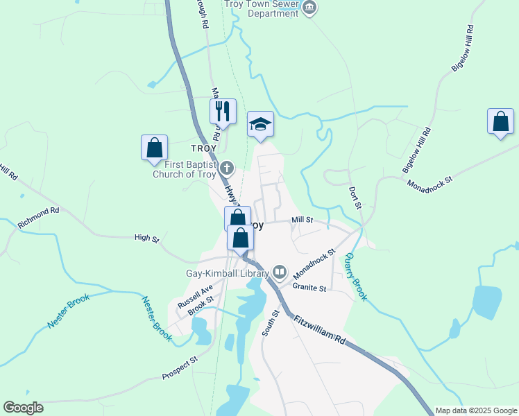 map of restaurants, bars, coffee shops, grocery stores, and more near 5 Starkey Avenue in Troy