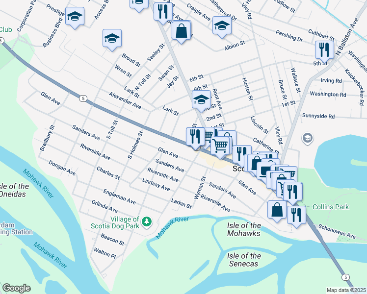map of restaurants, bars, coffee shops, grocery stores, and more near 317 Mohawk Avenue in Scotia