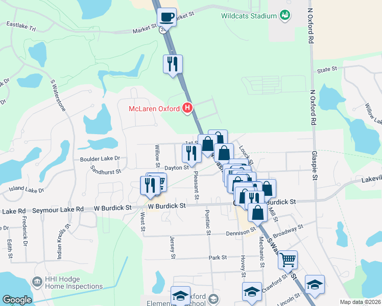 map of restaurants, bars, coffee shops, grocery stores, and more near 67 Pleasant Street in Oakland County