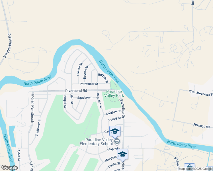 map of restaurants, bars, coffee shops, grocery stores, and more near 5395 Pathfinder Street in Casper