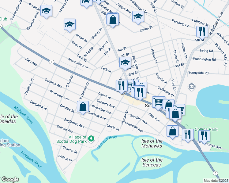 map of restaurants, bars, coffee shops, grocery stores, and more near 317 Mohawk Avenue in Scotia