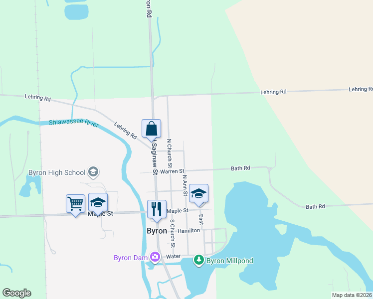 map of restaurants, bars, coffee shops, grocery stores, and more near 410 North Ann Street in Byron