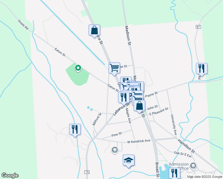 map of restaurants, bars, coffee shops, grocery stores, and more near 31 County Highway 85 in Hamilton