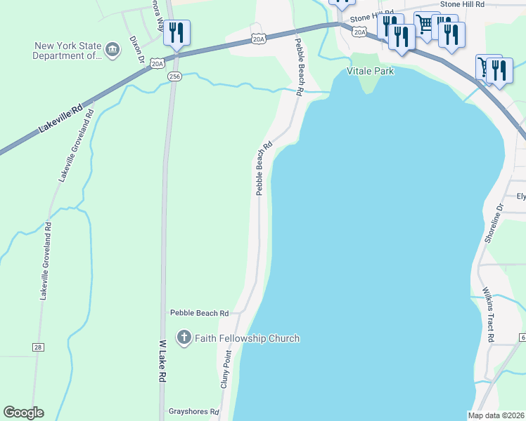 map of restaurants, bars, coffee shops, grocery stores, and more near 3613 Pebble Beach Rd in Lakeville