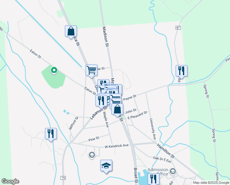 map of restaurants, bars, coffee shops, grocery stores, and more near 10 County Highway 83 in Hamilton