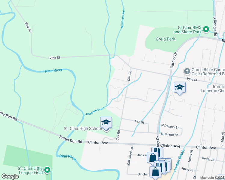 map of restaurants, bars, coffee shops, grocery stores, and more near 2679 Cour Franc in Saint Clair