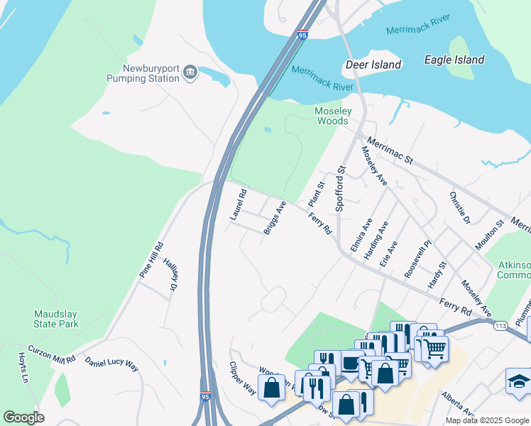 map of restaurants, bars, coffee shops, grocery stores, and more near 4 Azalea Road in Newburyport