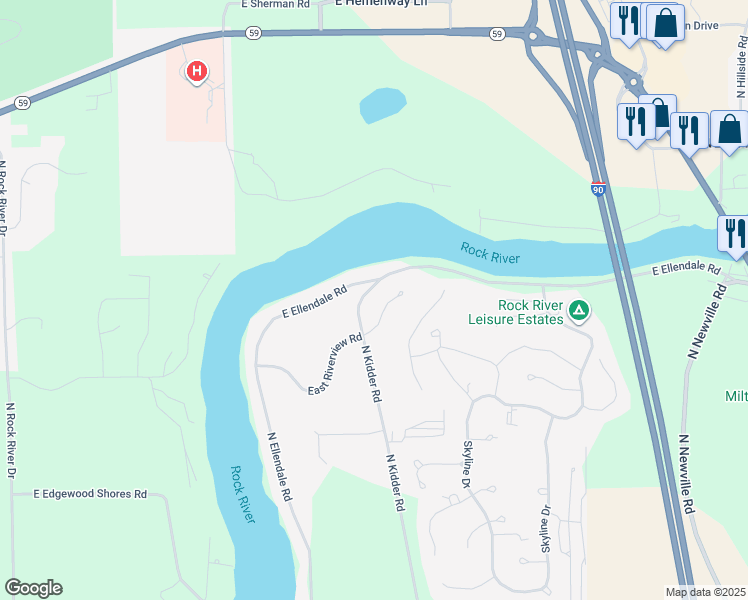 map of restaurants, bars, coffee shops, grocery stores, and more near 401 East Indian Lane in Edgerton