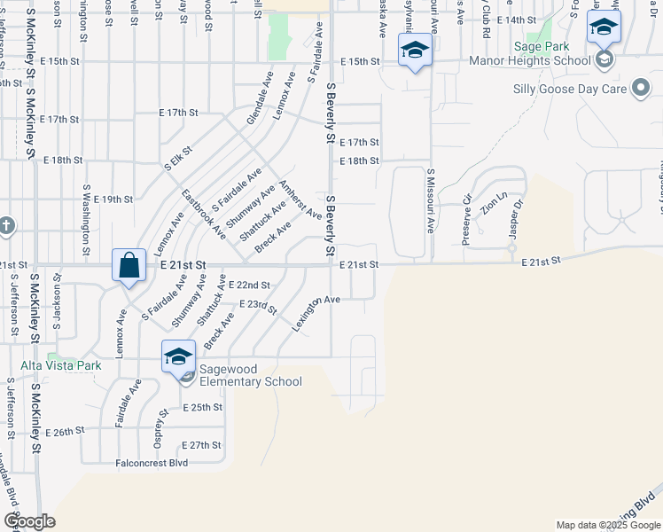 map of restaurants, bars, coffee shops, grocery stores, and more near 2199 East 21st Street in Casper