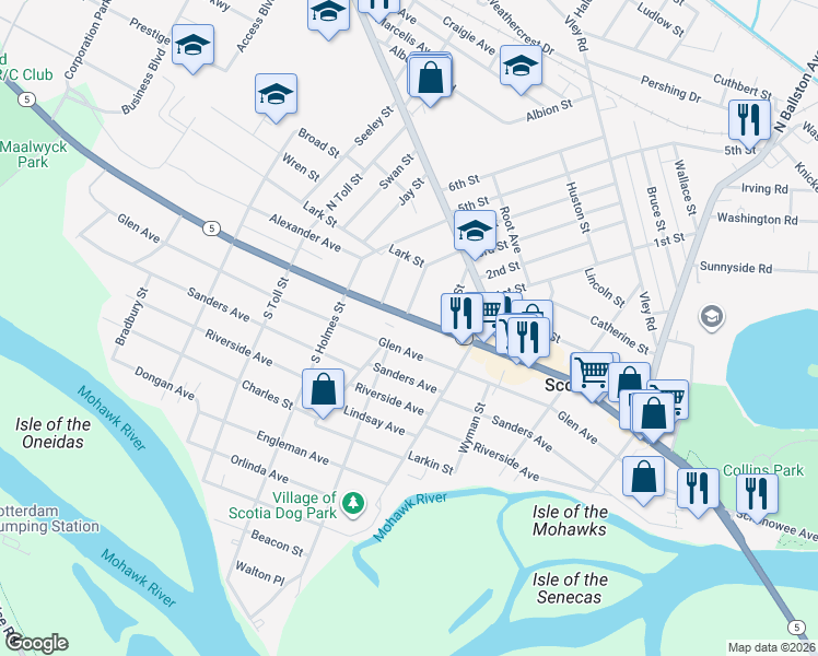 map of restaurants, bars, coffee shops, grocery stores, and more near 328 Glen Avenue in Scotia