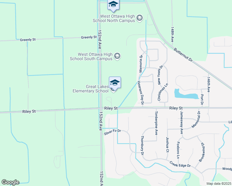 map of restaurants, bars, coffee shops, grocery stores, and more near 3200 152nd Avenue in Holland