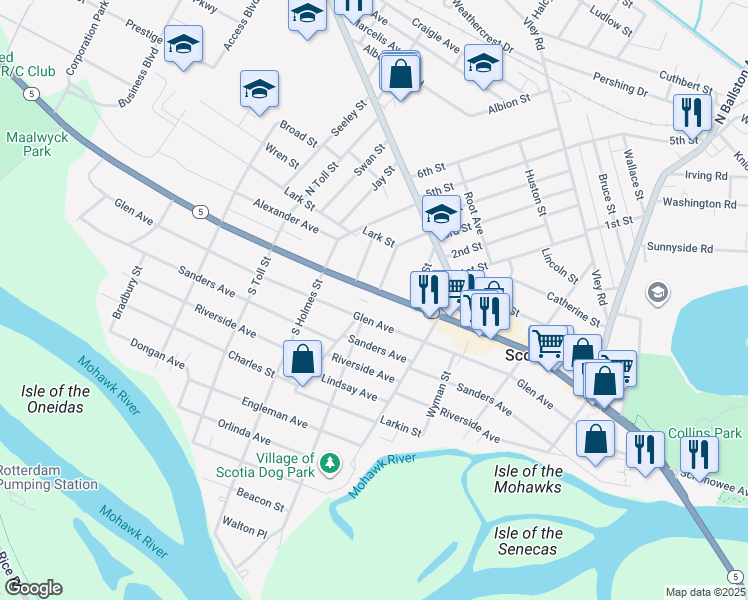 map of restaurants, bars, coffee shops, grocery stores, and more near 328 Glen Avenue in Scotia