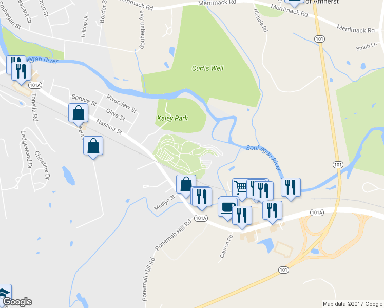 map of restaurants, bars, coffee shops, grocery stores, and more near Milford Cemetery Road in Milford