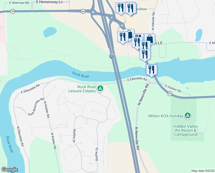 map of restaurants, bars, coffee shops, grocery stores, and more near 530 East Ellendale Road in Edgerton