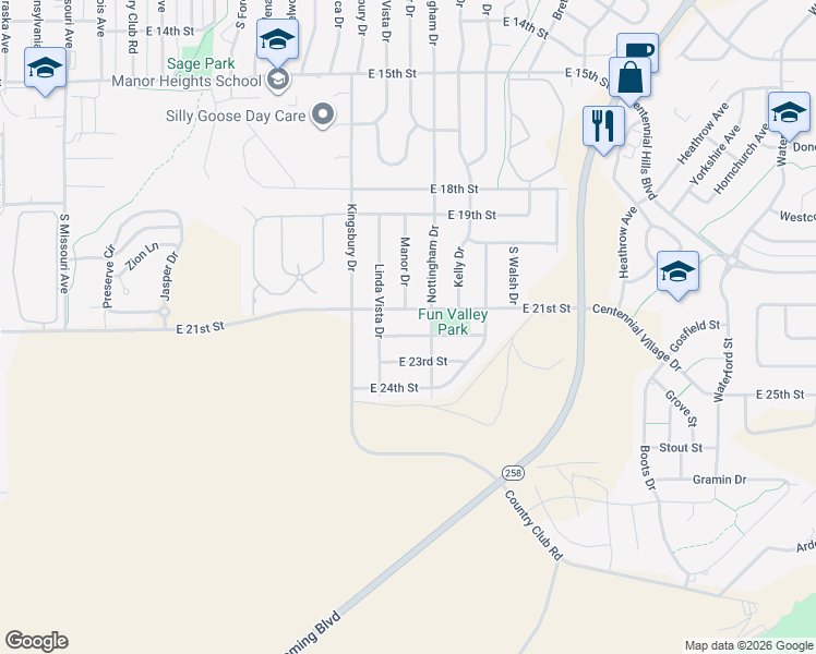 map of restaurants, bars, coffee shops, grocery stores, and more near 3532 East 22nd Street in Casper