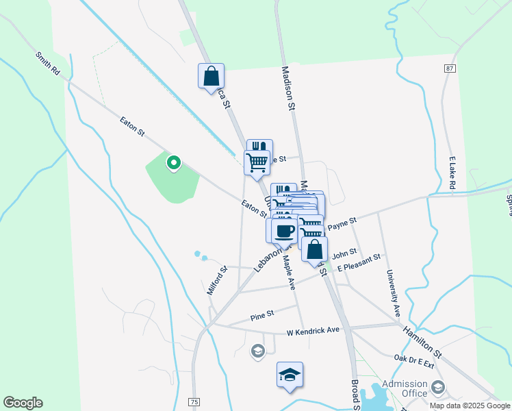 map of restaurants, bars, coffee shops, grocery stores, and more near 31 County Highway 85 in Hamilton