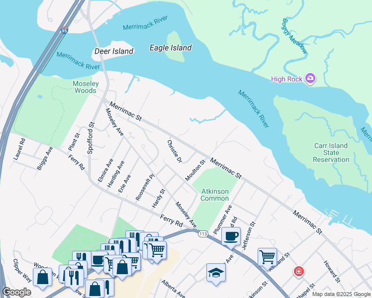 map of restaurants, bars, coffee shops, grocery stores, and more near in Newburyport