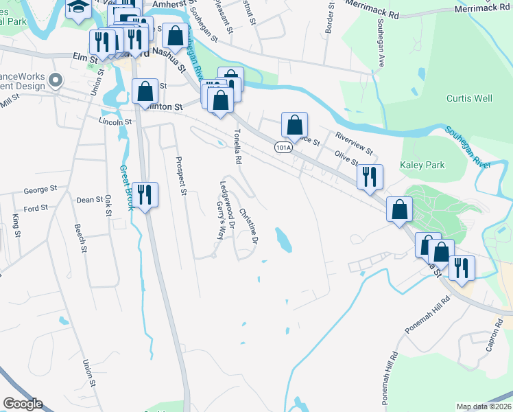 map of restaurants, bars, coffee shops, grocery stores, and more near 61 Tonella Road in Milford