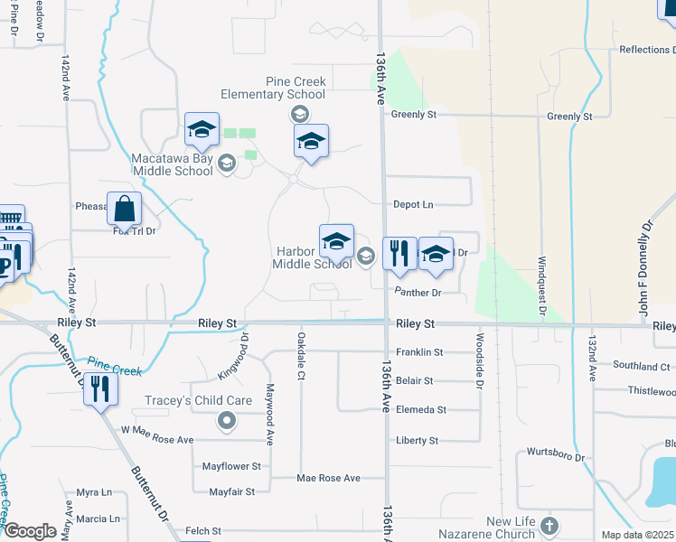 map of restaurants, bars, coffee shops, grocery stores, and more near 1024 136th Avenue in Holland