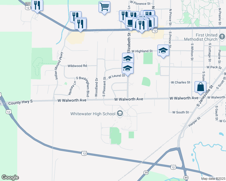 map of restaurants, bars, coffee shops, grocery stores, and more near Whitewater Creek Path in Whitewater