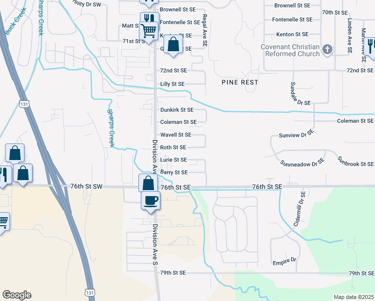 map of restaurants, bars, coffee shops, grocery stores, and more near 116 Roth Street Southeast in Grand Rapids