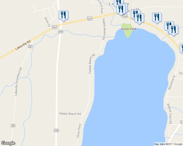 map of restaurants, bars, coffee shops, grocery stores, and more near 3601 Pebble Beach Road in Lakeville