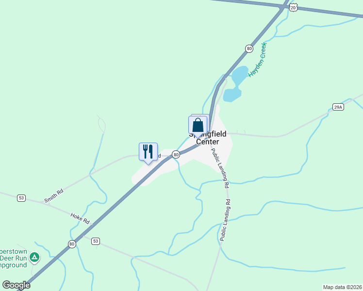 map of restaurants, bars, coffee shops, grocery stores, and more near 7662-7680 State Highway 80 in Otsego