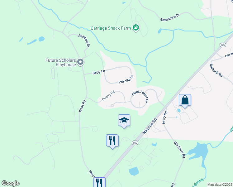 map of restaurants, bars, coffee shops, grocery stores, and more near 10 Pepper Hill Road in Londonderry