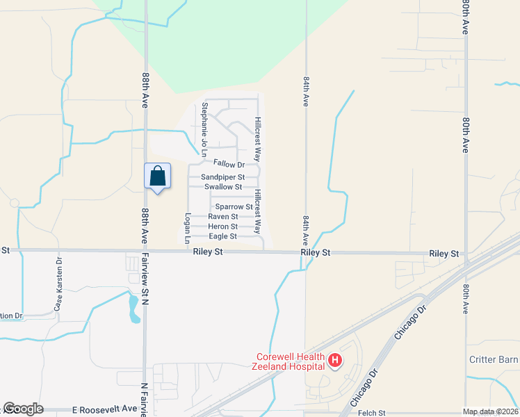 map of restaurants, bars, coffee shops, grocery stores, and more near 8535 Sparrow Street in Zeeland