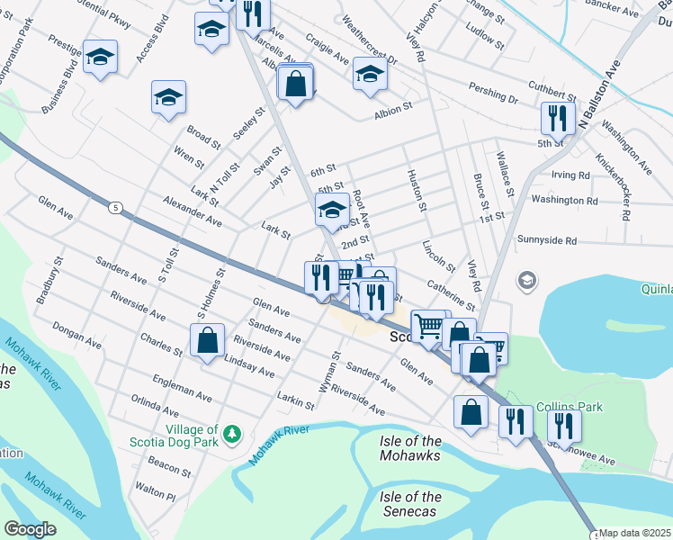 map of restaurants, bars, coffee shops, grocery stores, and more near 41 Sacandaga Road in Scotia