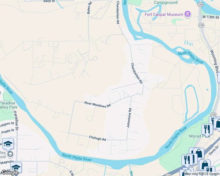 map of restaurants, bars, coffee shops, grocery stores, and more near 4510 Countryside Court in Casper