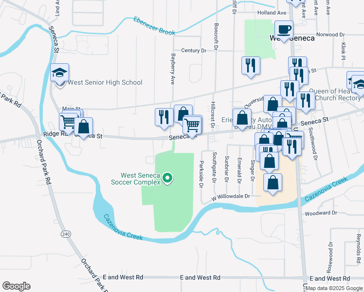 map of restaurants, bars, coffee shops, grocery stores, and more near 3767 Seneca Street in Buffalo