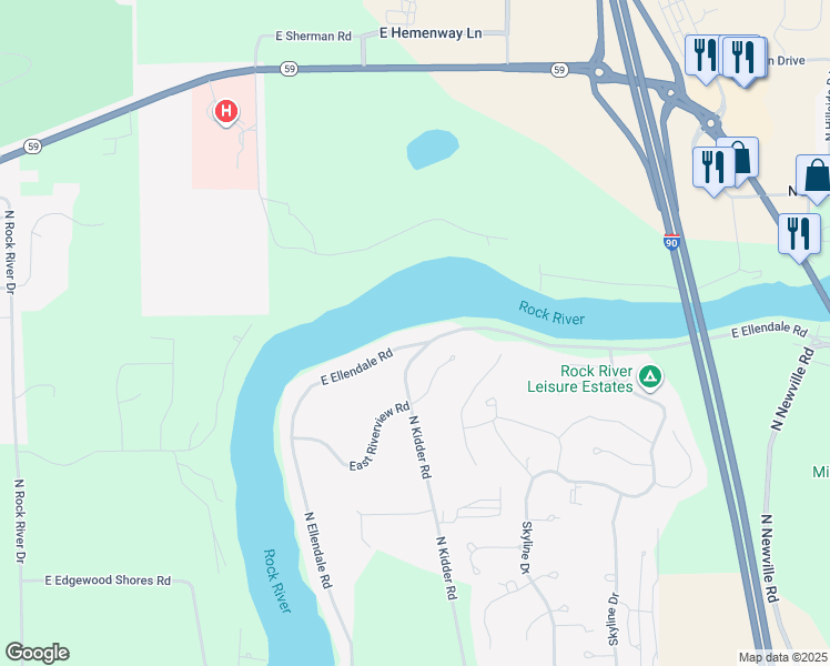 map of restaurants, bars, coffee shops, grocery stores, and more near 10771 North Ellendale Road in Edgerton