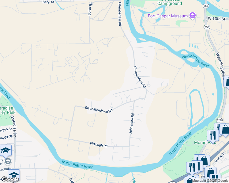 map of restaurants, bars, coffee shops, grocery stores, and more near 4510 Countryside Court in Casper