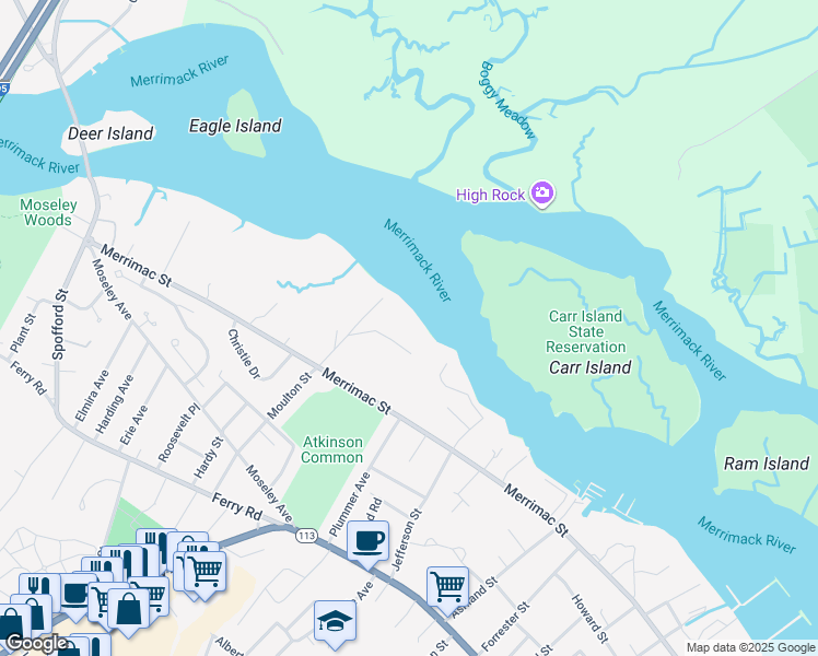 map of restaurants, bars, coffee shops, grocery stores, and more near 7 Pipers Quarry Lane in Newburyport