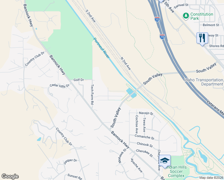 map of restaurants, bars, coffee shops, grocery stores, and more near 4044 Tech Farm Road in Pocatello
