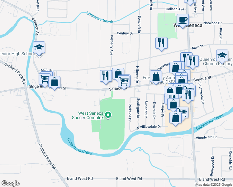 map of restaurants, bars, coffee shops, grocery stores, and more near 3761 Seneca Street in Buffalo