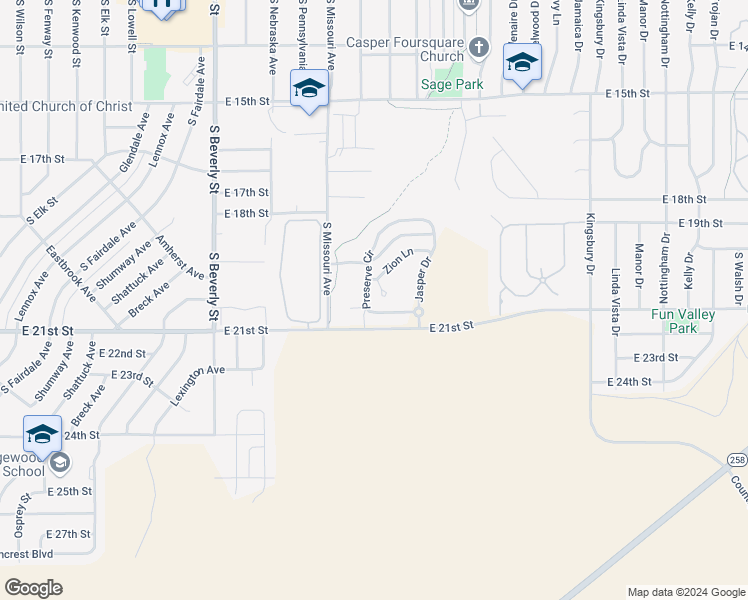 map of restaurants, bars, coffee shops, grocery stores, and more near 1880 Preserve Circle in Casper