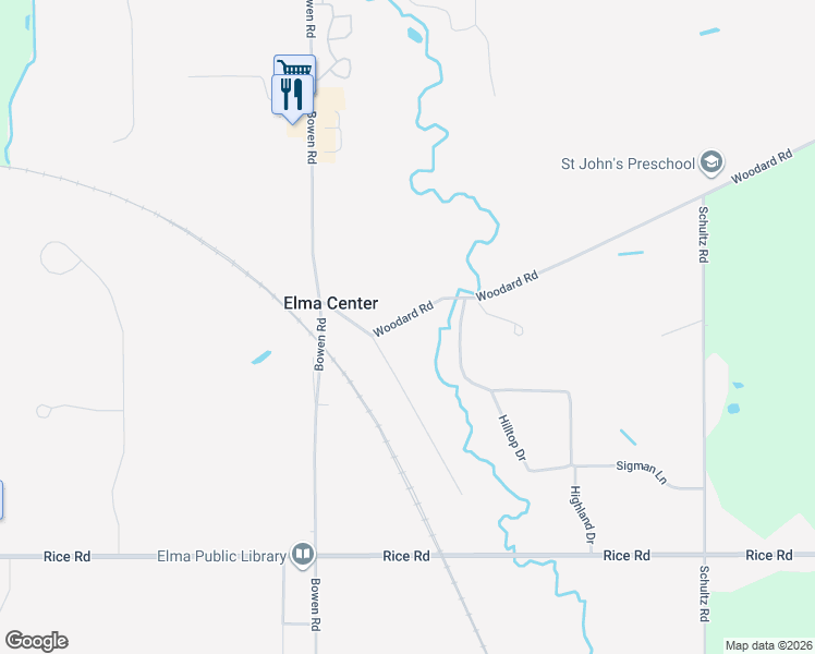 map of restaurants, bars, coffee shops, grocery stores, and more near 1750 Woodard Road in Elma Center