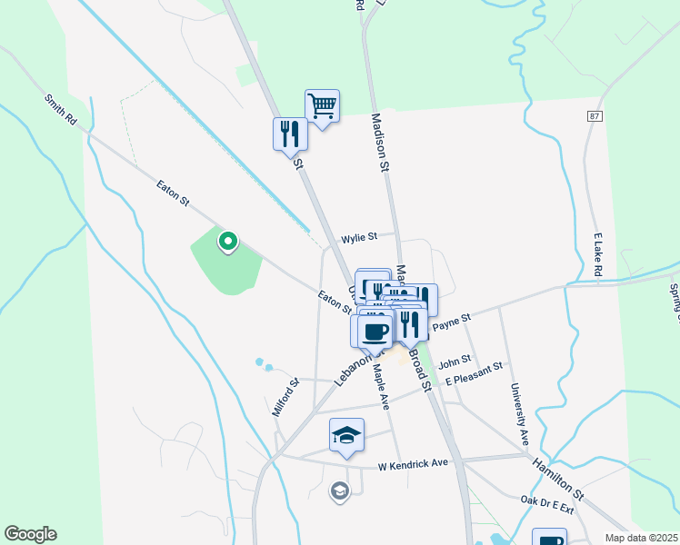 map of restaurants, bars, coffee shops, grocery stores, and more near 55 Utica Street in Hamilton