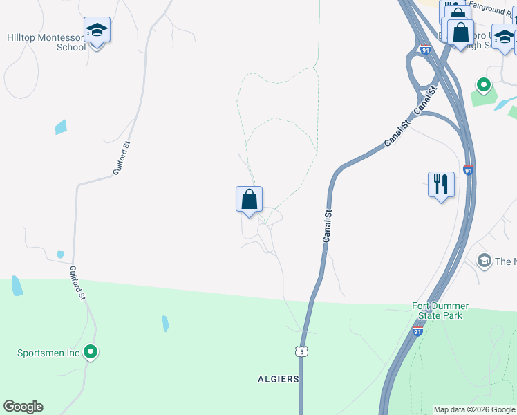 map of restaurants, bars, coffee shops, grocery stores, and more near 77 Dylan Road in Brattleboro
