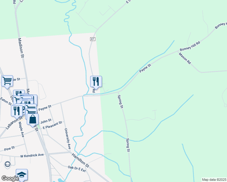 map of restaurants, bars, coffee shops, grocery stores, and more near 7037 Payne St in Hamilton